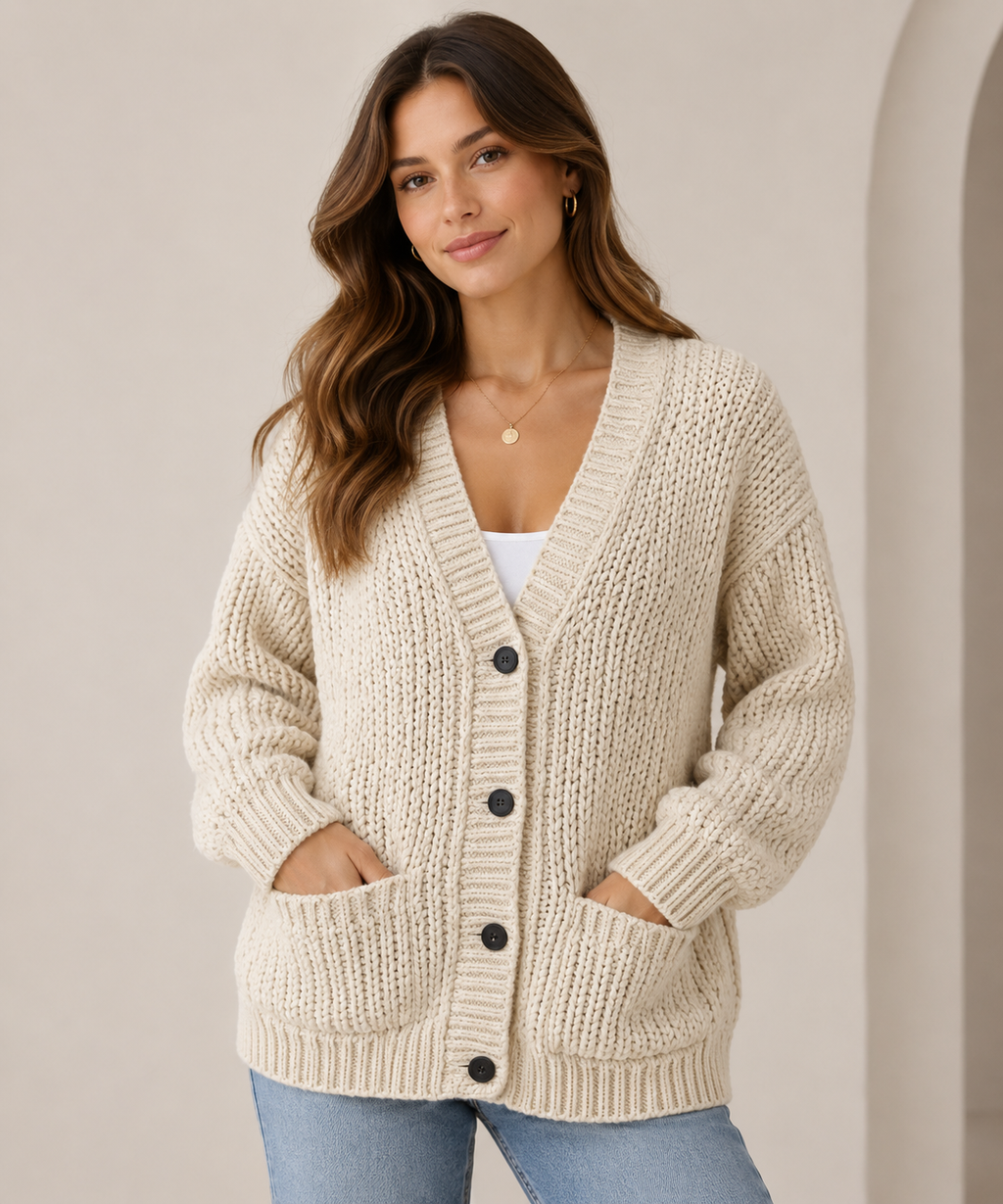 CHUNKY KNIT BUTTON CARDIGAN