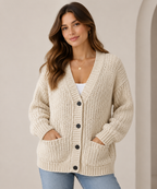 CHUNKY KNIT BUTTON CARDIGAN WOMEN'S OVERSIZED V NECK COZY SWEATER