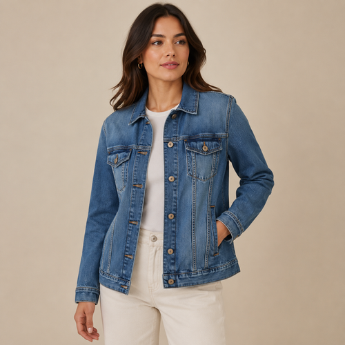 CLASSIC DENIM JACKET WOMEN'S BUTTON UP CASUAL TRUCKER JEAN JACKET