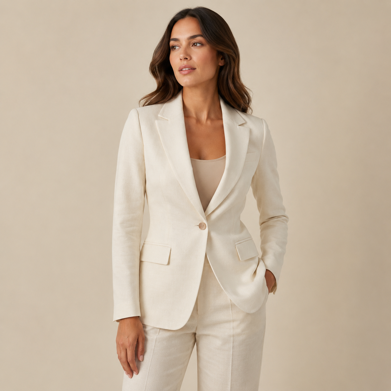 LIGHT LINEN BLAZER WOMEN'S TAILORED SINGLE-BUTTON BUSINESS CASUAL JACKET
