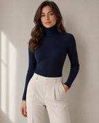 RIBBED TURTLENECK SWEATER WOMEN'S SLIM FIT KNIT LONG SLEEVE PULLOVER