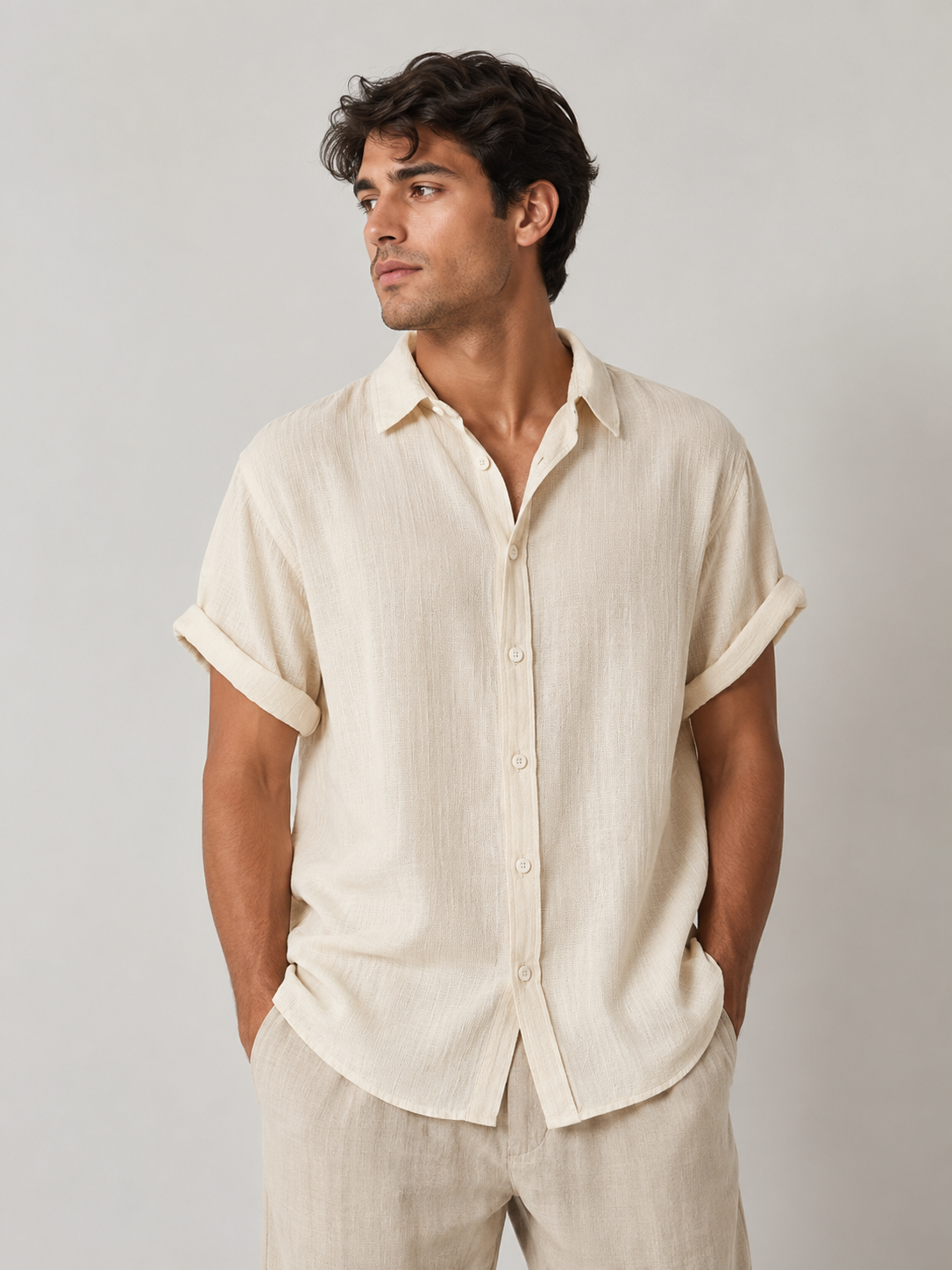Relaxed Linen Button-Up Shirt – Natural Ivory