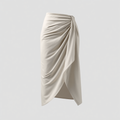 ELEGANT RUCHED WRAP MIDI SKIRT WOMEN'S HIGH-WAIST ASYMMETRICAL DRAPE SKIRT