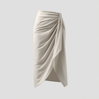 ELEGANT RUCHED WRAP MIDI SKIRT WOMEN'S HIGH-WAIST ASYMMETRICAL DRAPE SKIRT