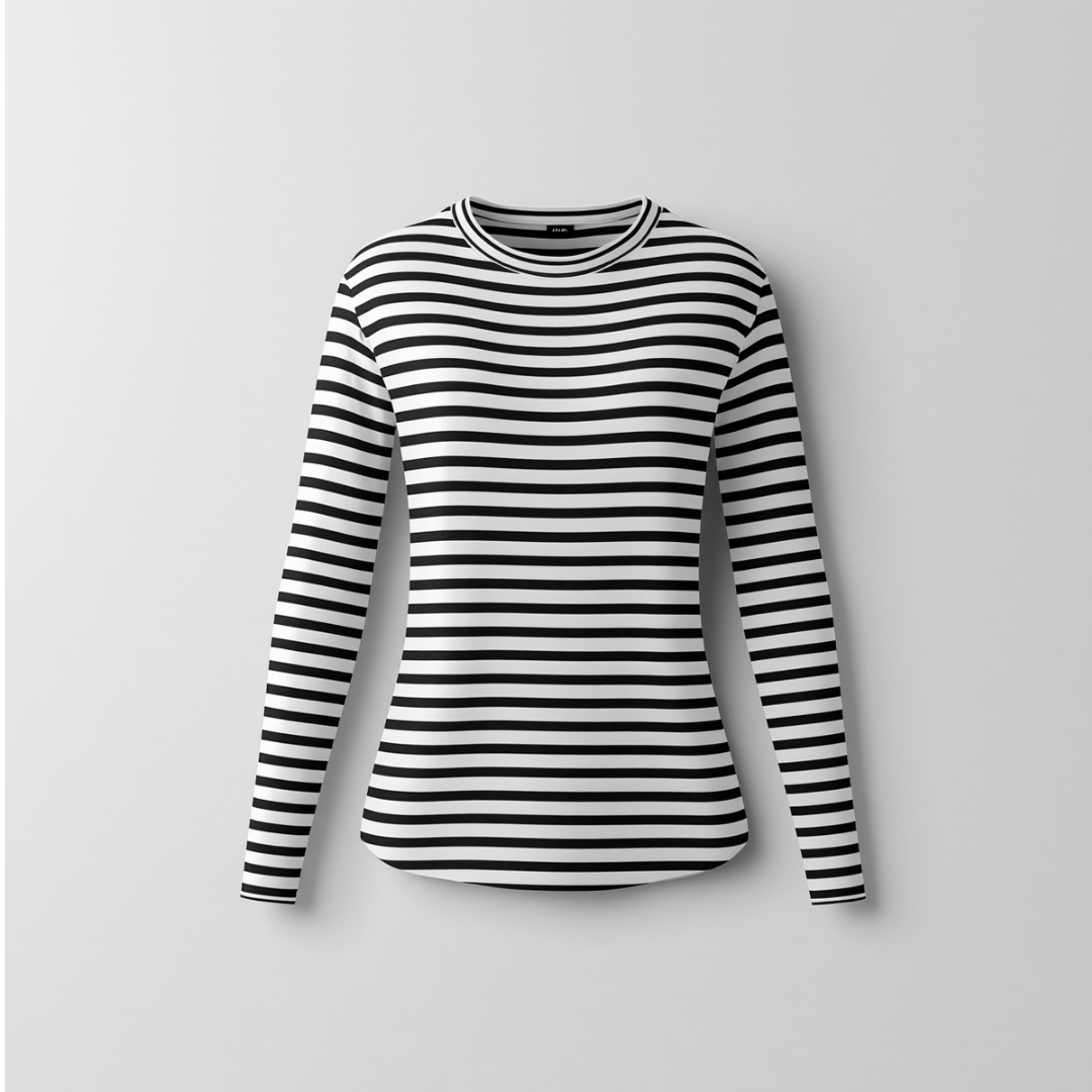 CLASSIC STRIPED LONG SLEEVE T SHIRT WOMEN'S BRETON CREW NECK CASUAL TOP