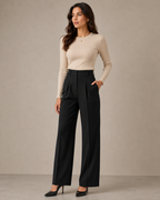 TAILORED WIDE LEG TROUSERS WOMEN'S HIGH WAIST PLEATED DRESS PANTS