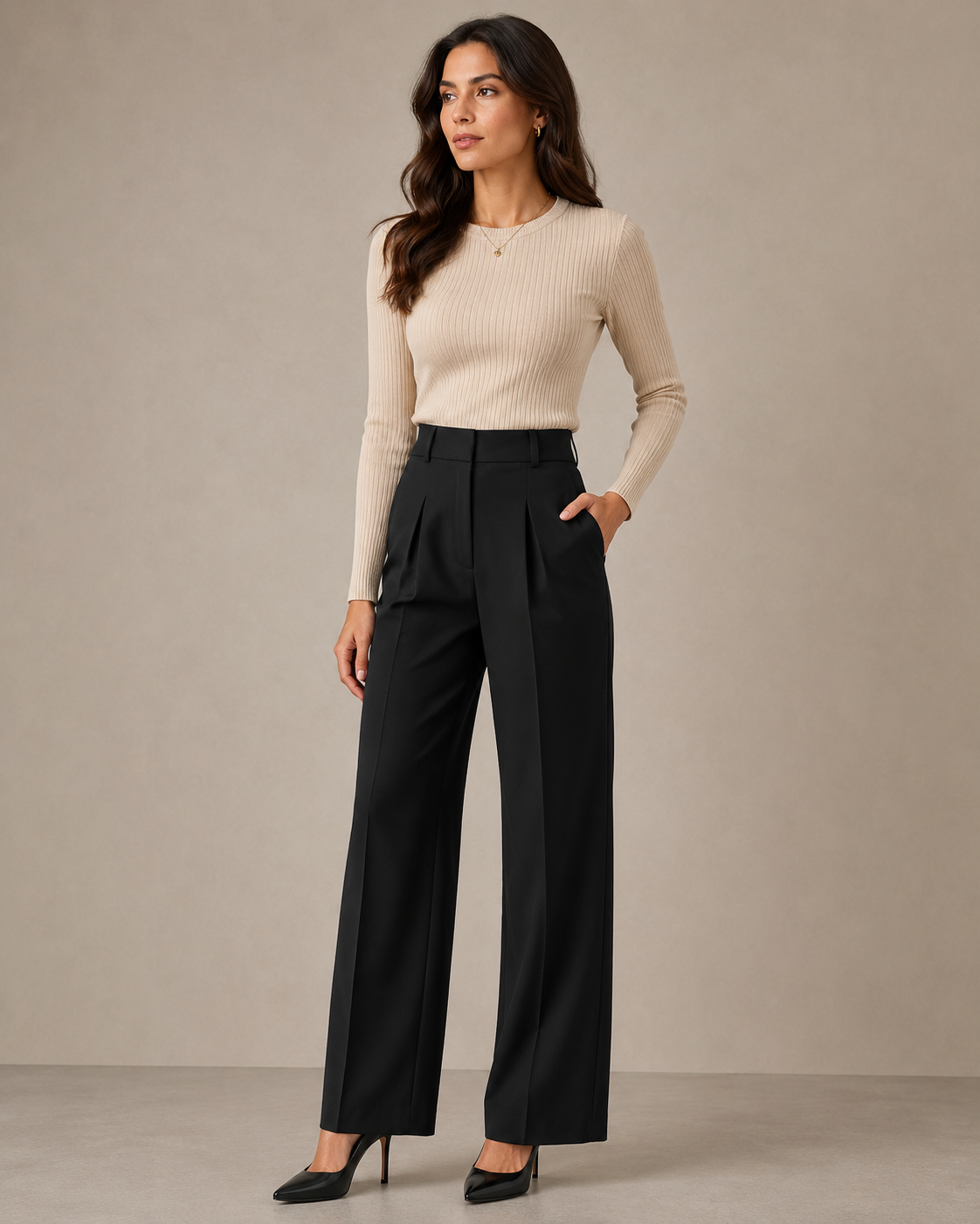 TAILORED WIDE LEG TROUSERS WOMEN'S HIGH WAIST PLEATED DRESS PANTS