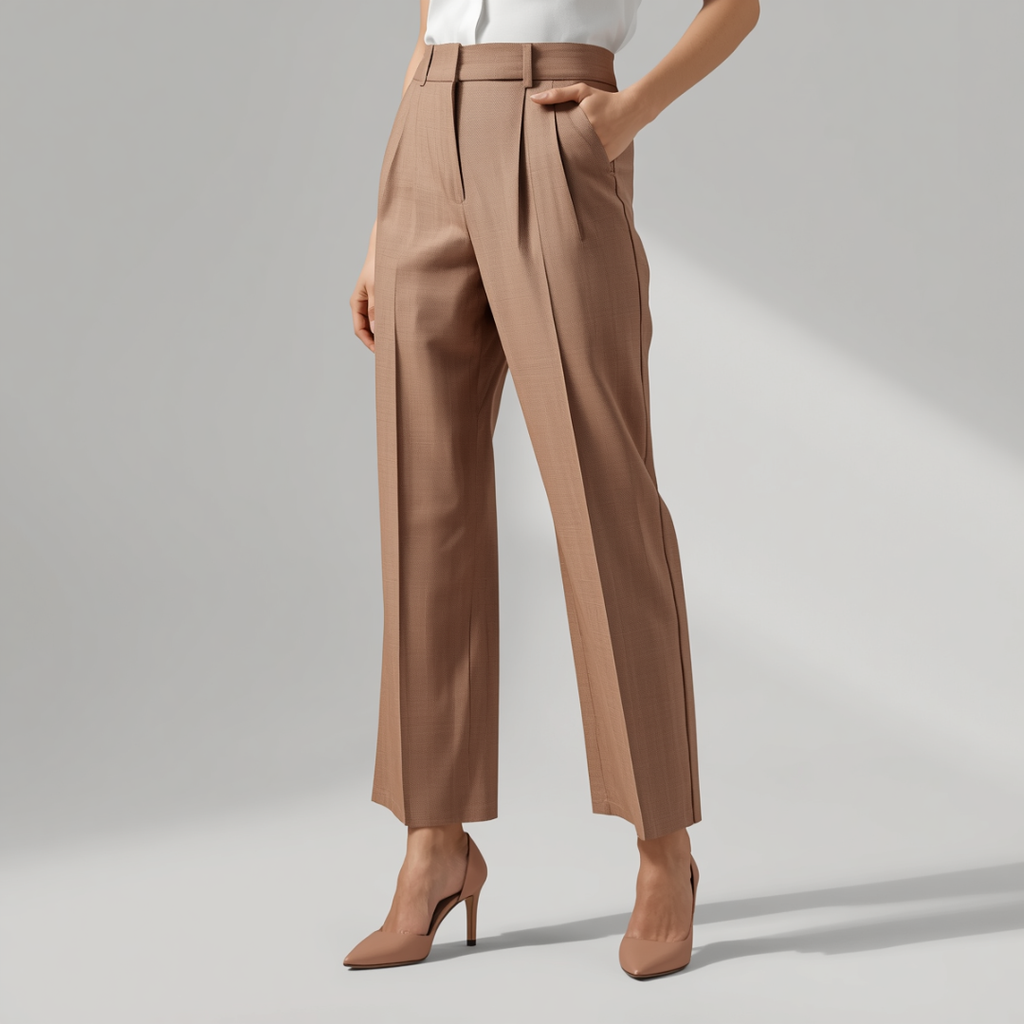 TAILORED STRAIGHT LEG TROUSERS WOMEN'S HIGH WAIST PLEATED OFFICE PANTS