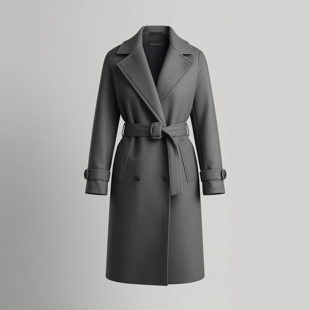 WOOL BLEND BELTED TRENCH COAT WOMEN'S DOUBLE-BREASTED LONG WINTER OVERCOAT