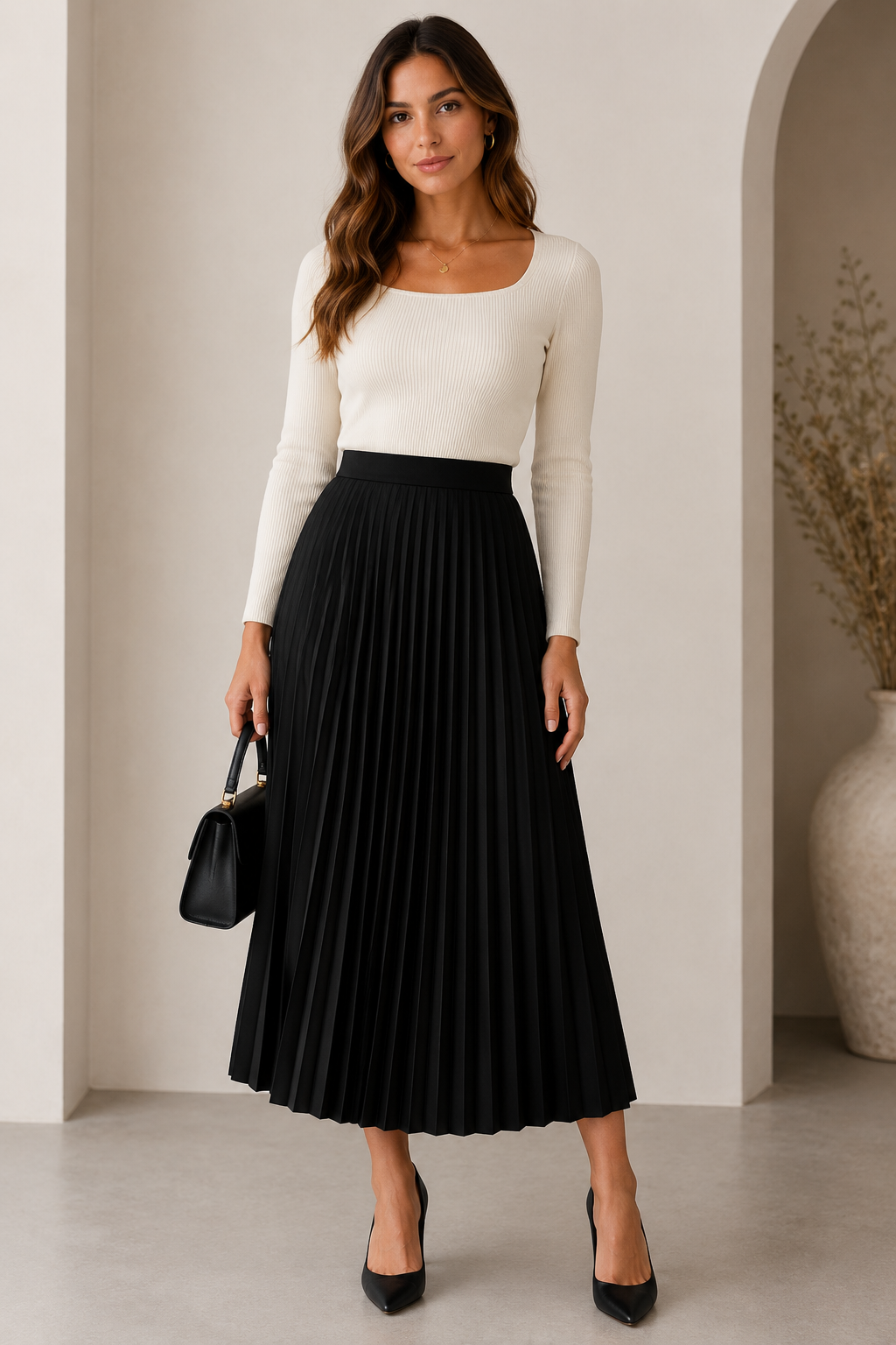 Women's Classic High Waisted Pleated Midi Skirt for Everyday Elegance
