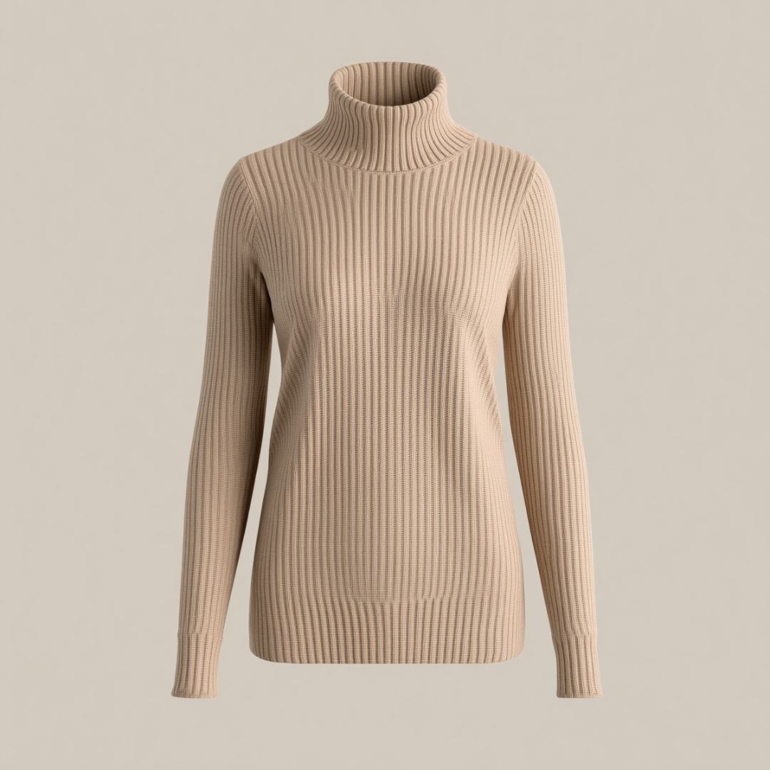 RIBBED TURTLENECK SWEATER WOMEN'S SOFT KNIT SLIM FIT LONG SLEEVE PULLOVER